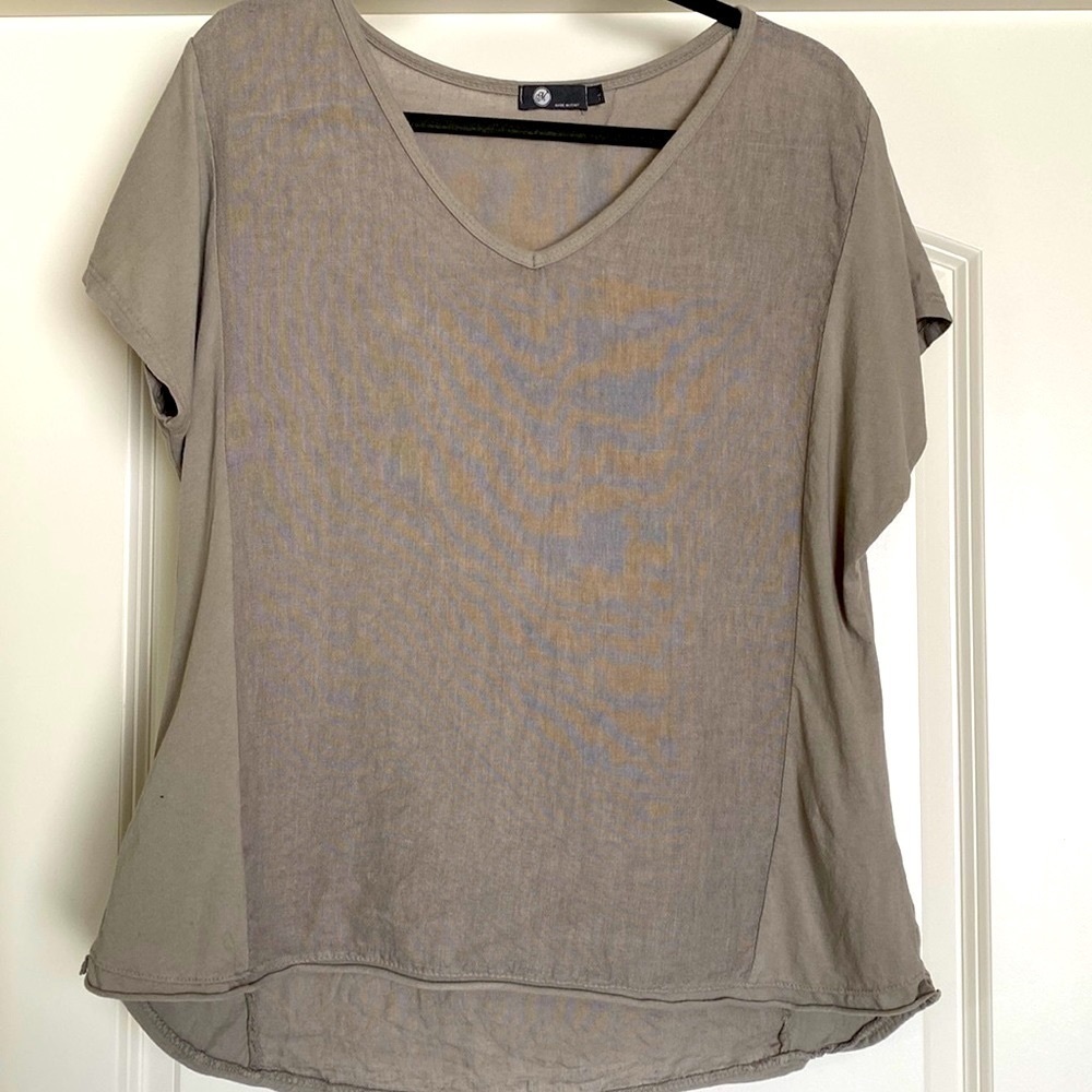 Mixed Media Linen Cotton shirt blouse Womens L Beach Lagenlook coastal Italy